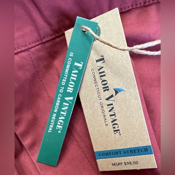 Tailor Vintage Slim Fit Chino Pants in Canyon Red Preppy Casual - Picture 6 of 10